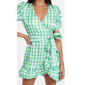 NWT Tanya Taylor Natasha Check Wrap Dress Green Halogen Gingham Women's Size 20